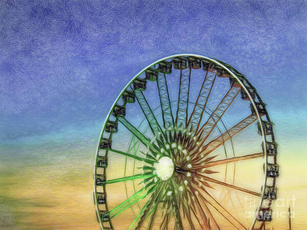 Colored Pencil Drawing Detail And Silhouette Of Ferris Wheel Wi