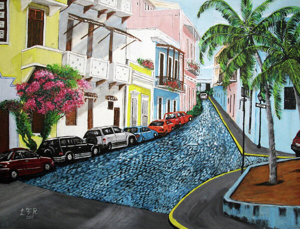 Old San Juan Art Print featuring the painting Colorful Old San Juan by Luis F Rodriguez