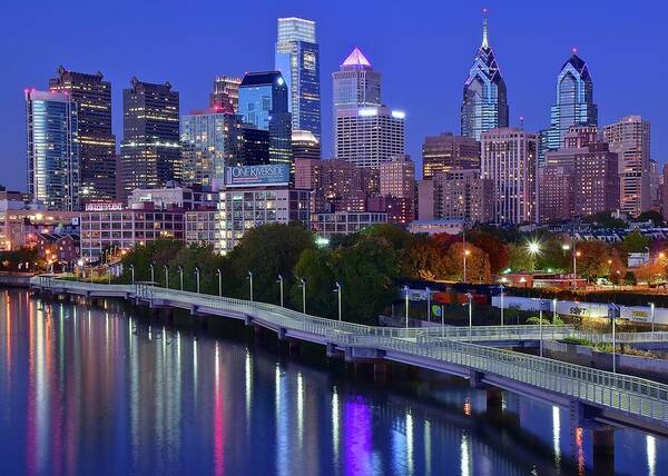 Philadelphia Art Print featuring the photograph Colorful Philly Night Lights by Frozen in Time Fine Art Photography