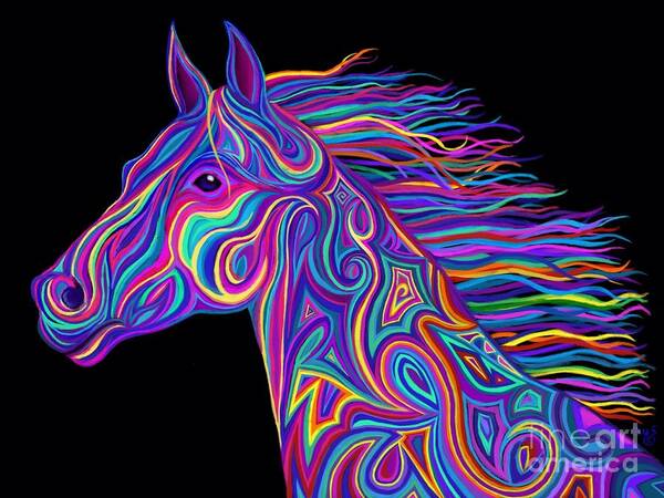 Horse Art Print featuring the drawing Colorful Rainbow Stallion by Nick Gustafson