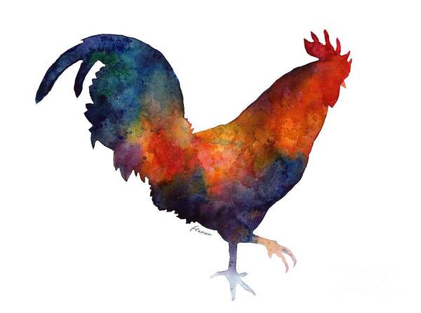 Rooster Art Print featuring the painting Colorful Rooster by Hailey E Herrera