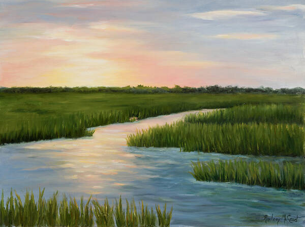 Sunset Over A Marsh Art Print featuring the painting Colors of a Sunset by Audrey McLeod