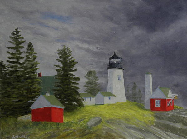 Lighthouse Storm Seascape Pemaquid Ocean Art Print featuring the painting Coming Storm by Scott W White