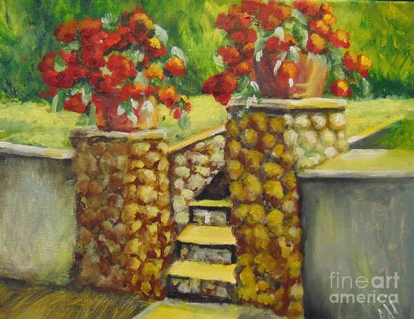 Flowers Art Print featuring the painting Container Garden by Saundra Johnson