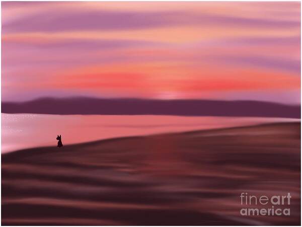 Contemplation Art Print featuring the painting Canine Contemplation at the Beach by Barefoot Bodeez Art