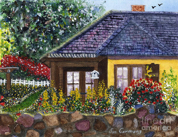 Cottage Art Print featuring the painting Cottage in Carmel by Sue Carmony