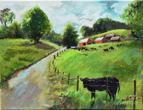 Cows Art Print featuring the painting Country Roads of Georgia- Ellijay Rural Scene by Jan Dappen