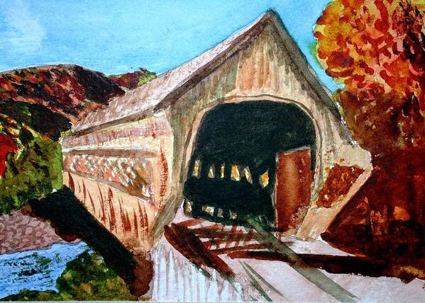 Covered Bridge Art Print featuring the painting Covered Bridge Woodstock VT by Donna Walsh