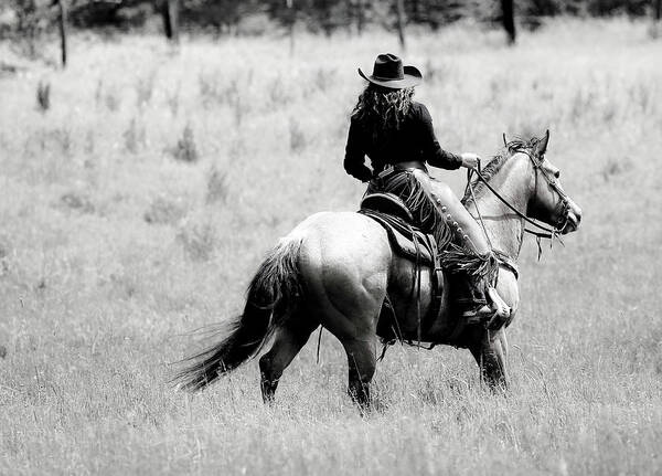 Cowgirl Art Print featuring the photograph Cowgirl Horseback by Athena Mckinzie