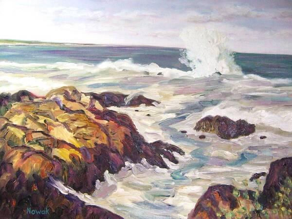 Water Art Print featuring the painting Crashing Wave on Maine Coast by Richard Nowak
