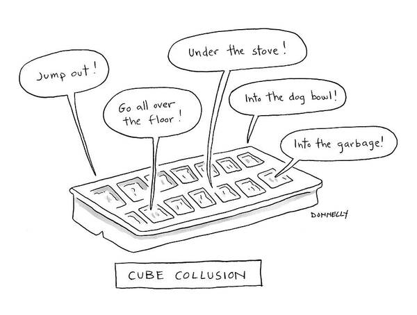 Cube Collusion Art Print featuring the drawing Cube Collusion by Liza Donnelly