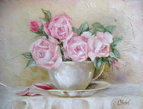 Roses Art Print featuring the painting Cup And Saucer Roses by Chris Hobel