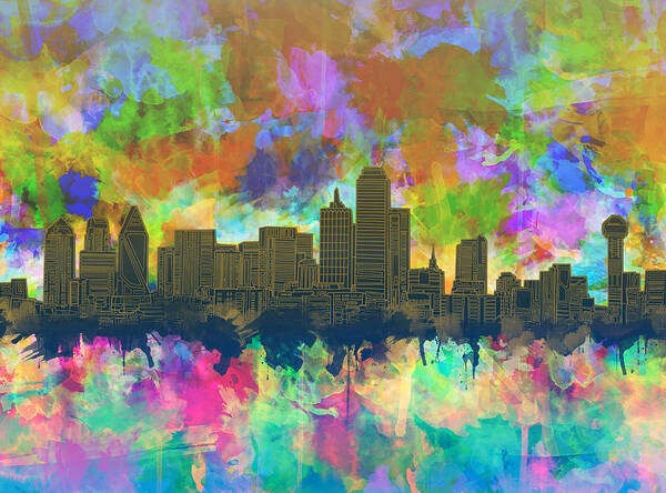 Dallas Art Print featuring the painting Dallas Skyline Brush Strokes 2 by Bekim M