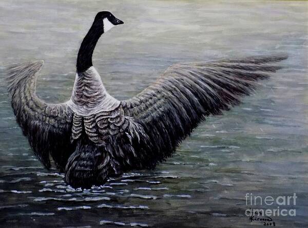 Canada Goose Art Print featuring the painting Dancing Canada Goose by Judy Kirouac