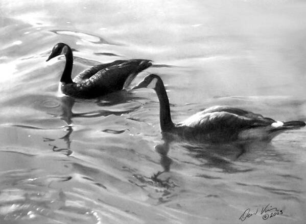 Canadian Geese Art Print featuring the painting Dancing Reflections by David Vincenzi