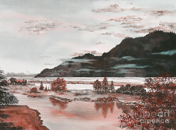 Pacific Northwest Art Print featuring the painting Orange Dawn by Lisa Debaets