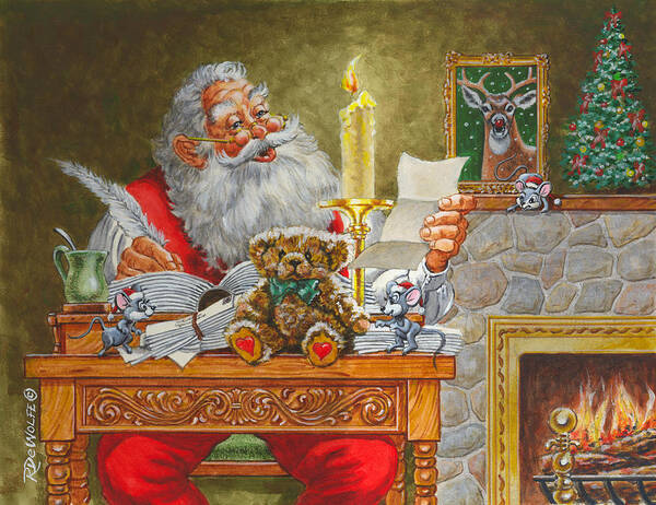 Santa Art Print featuring the painting Dear Santa by Richard De Wolfe