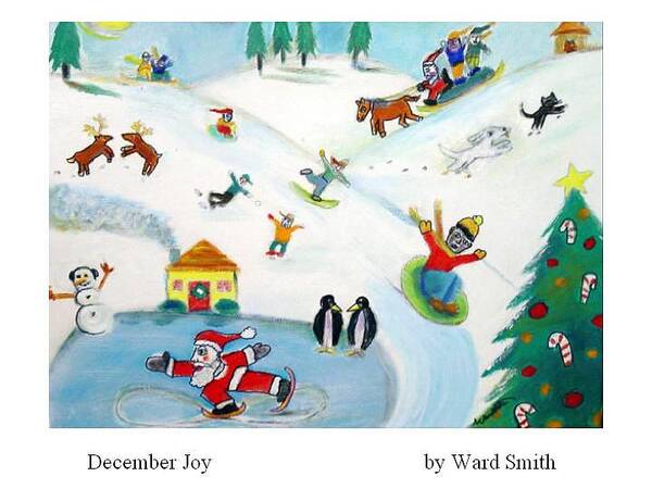 Winter Landscape Children At Play Art Print featuring the painting December Joy by Ward Smith