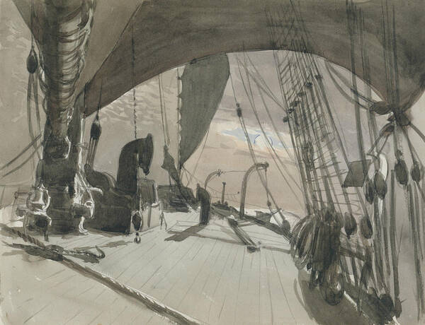 19h Century Art Art Print featuring the drawing Deck of Ship in Moonlight by John Singer Sargent