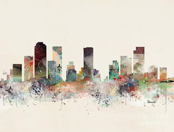 Denver Colorado Art Print featuring the painting Denver Colorado Skyline by Bri Buckley