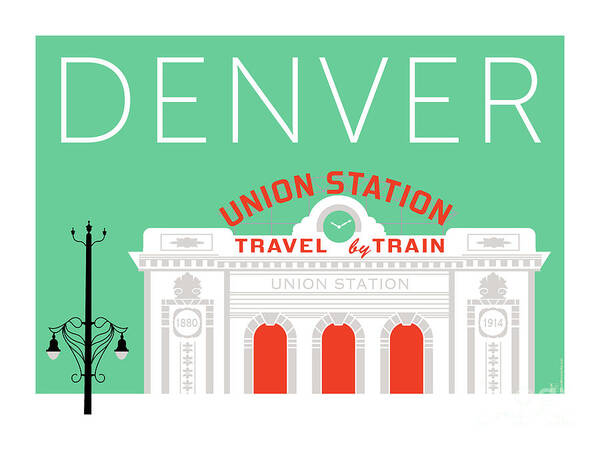 Denver Art Print featuring the digital art DENVER Union Station/Aqua by Sam Brennan