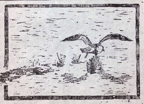 Seagull Art Print featuring the painting Departure woodcut by Stan Tenney