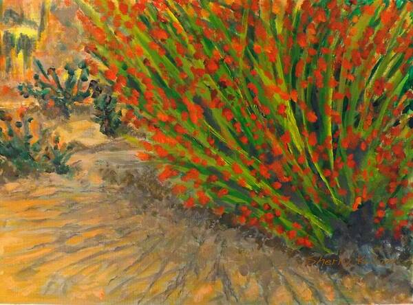 Bush Art Print featuring the painting Desert Mallow by Sherry Killam