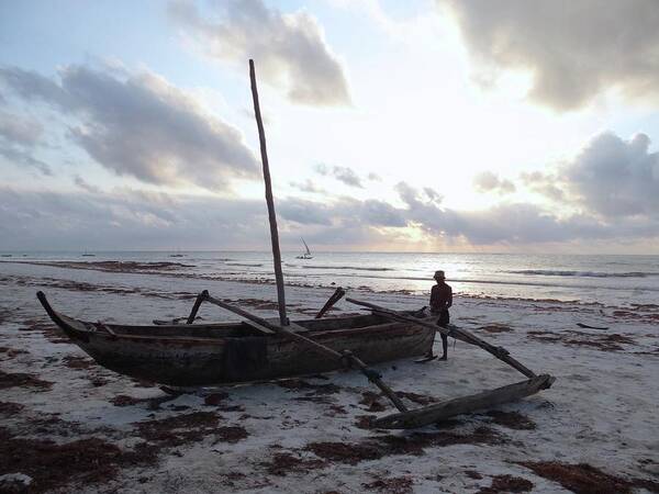 Exploramum Art Print featuring the photograph Dhow wooden boats at sunrise with fisherman by Exploramum Exploramum