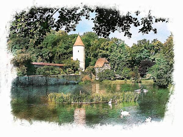 Germany Art Print featuring the photograph Dinkelsbuhl - Rothenburg Pond by Joseph Hendrix