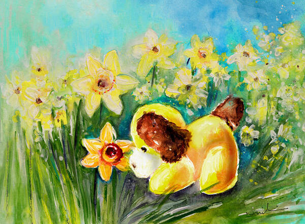 Animals Art Print featuring the painting Doggy Daffodil by Miki De Goodaboom