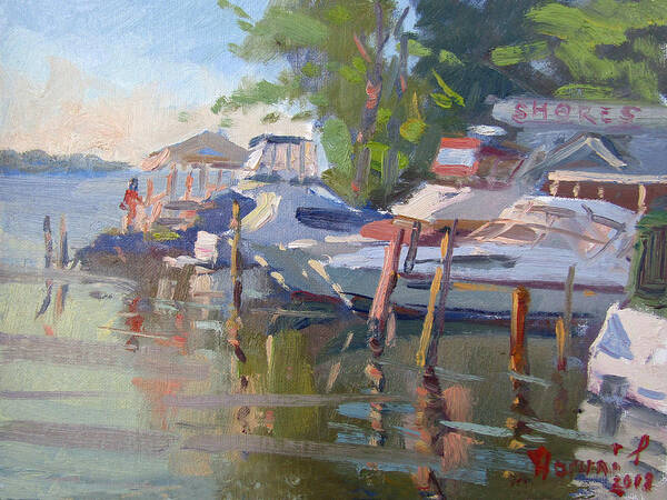 Dock Art Print featuring the painting Docks at the Shores by Ylli Haruni
