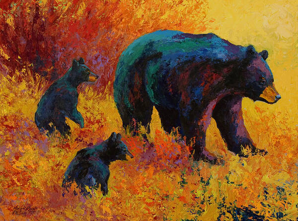 Bear Art Print featuring the painting Double Trouble - Black Bear Family by Marion Rose