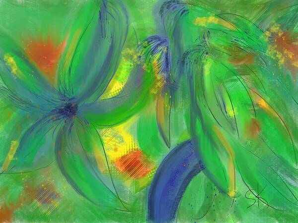 Abstract Art Print featuring the digital art Dragonfly Talk by Sherry Killam