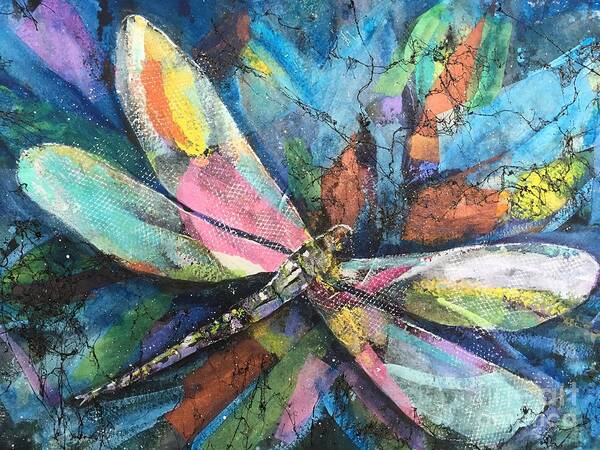 Multicolor Art Print featuring the painting Dragonfly Voyager by Midge Pippel