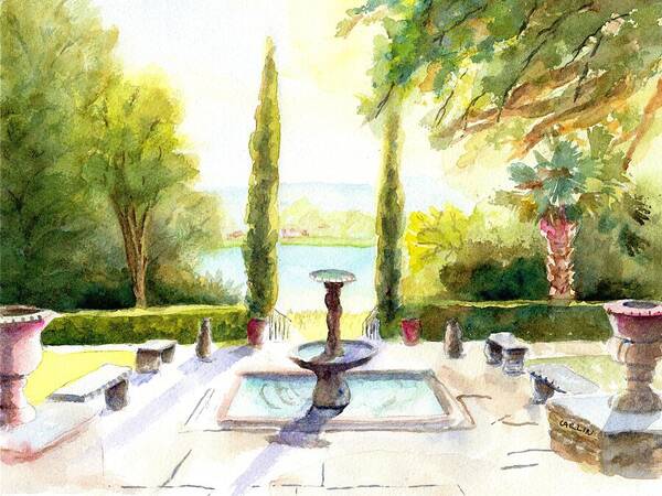 Austin Art Print featuring the painting Driscoll Villa Laguna Gloria by Carlin Blahnik CarlinArtWatercolor