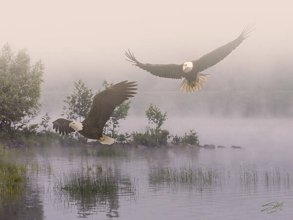 Eagles Art Print featuring the digital art Eagles at Dawn by M Spadecaller