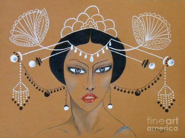 Asian Art Print featuring the drawing Eastern Elegance -- Whimsical Asian Woman by Jayne Somogy