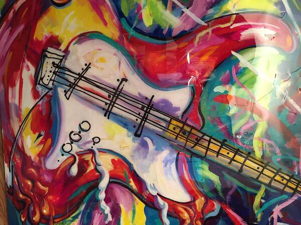 A Very Bold Fun Painting! Sure To Liven Up Any Space. This Piece Has A High Gloss Epoxy Finish. Music #guitar #musuc Guitar Art Print featuring the painting Electric Fusion by Heather Roddy