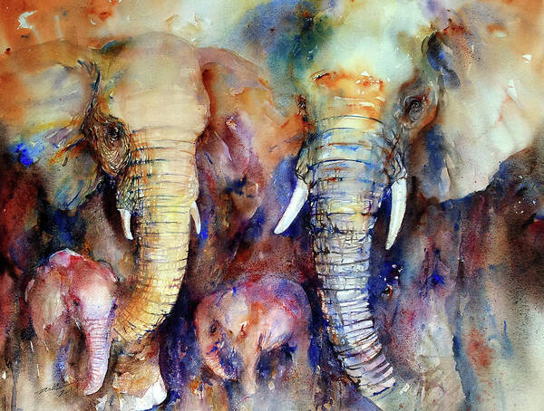 Elephants Art Print featuring the painting Elephant Family by Arti Chauhan