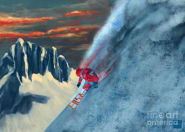 Ski Art Print featuring the painting Extreme ski painting by Sassan Filsoof