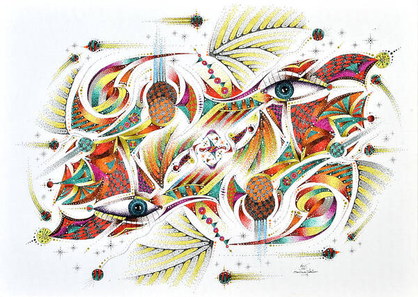 Symmetrical Art Print featuring the mixed media Eyepsych by Sam Davis Johnson