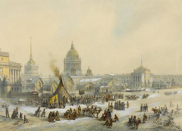 Joseph Josefovich Charlemagne (st. Petersburg 1824 - St. Petersburg 1870) Art Print featuring the painting Fair on the Neva River by MotionAge Designs