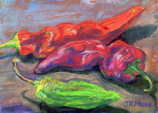 Red Art Print featuring the pastel Fall Chiles by Julie Maas