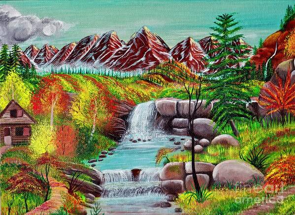 Painting Art Print featuring the painting Fall in Mountain Valley by Sudakshina Bhattacharya