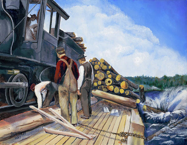 Fall Lake Art Print featuring the painting Fall Lake Train by Joe Baltich