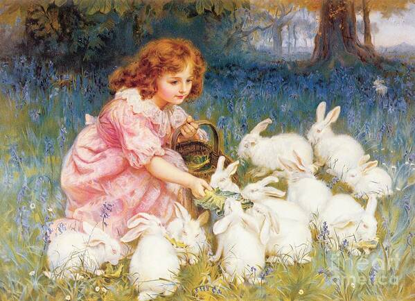 Feeding Art Print featuring the painting Feeding the Rabbits by Frederick Morgan