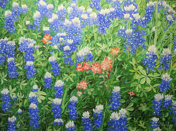 Bluebonnets Art Print featuring the painting Field of Blue by Mike Ivey