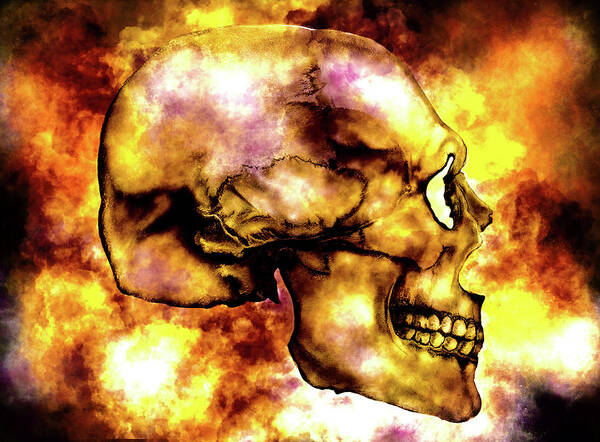 Skull Art Print featuring the mixed media Fire and Skull by Lisa Stanley