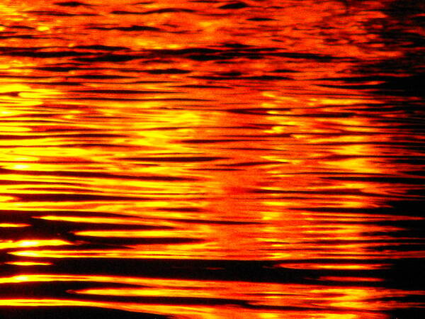 Firewater Art Print featuring the digital art Fire at Night on the Water by Michael Oceanofwisdom Bidwell