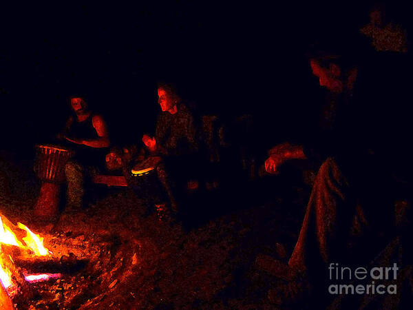  Night Art Print featuring the photograph Firelight Drumming by JoAnn SkyWatcher